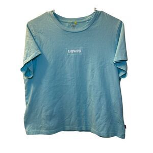 Levi's Cropped Graphic Ringer Logo T-Shirt Women's Size Large Mint Green Cute